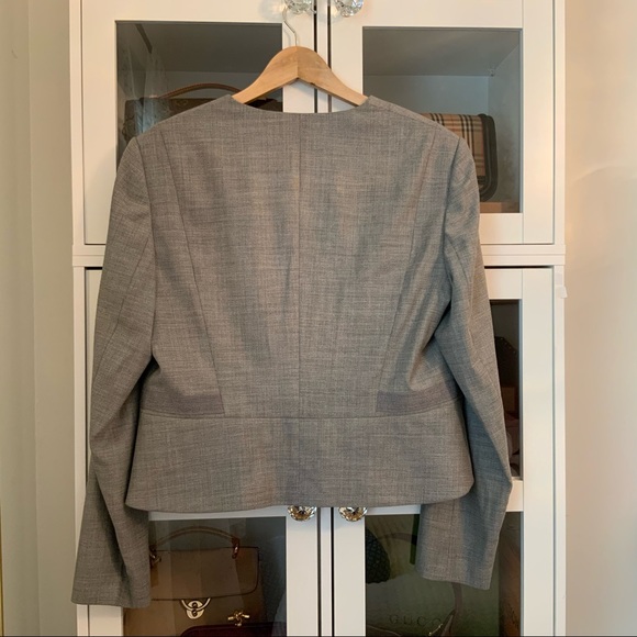 Boss Jamyva Stretch Virgin Wool Cropped Blazer Jacket Career Grey Size 12 - Picture 4 of 11